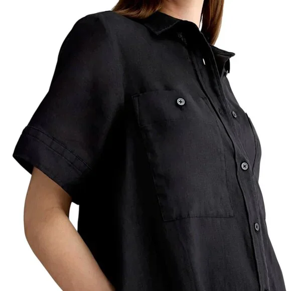 EVERLANE Daytripper Linen Dress Oversized Shirttail Hem Euro Flax Size S Black - Picture 5 of 15